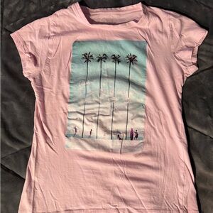 Pink Graphic T-Shirt with Palm Tree Design